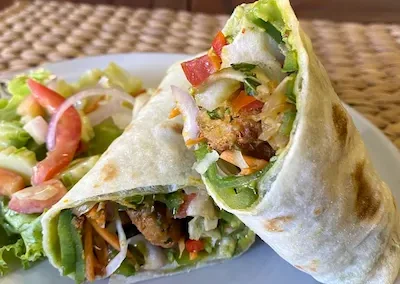 Falafel and avocado wrap vegan option at New Leaf Eatery Siem Reap Cambodia