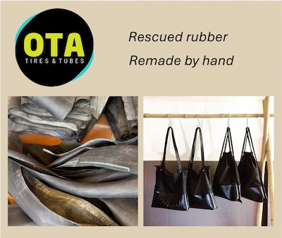 Off Track Accessories logo & work Off Track Accessories take rescued rubber to create new, beautiful fashion accessories