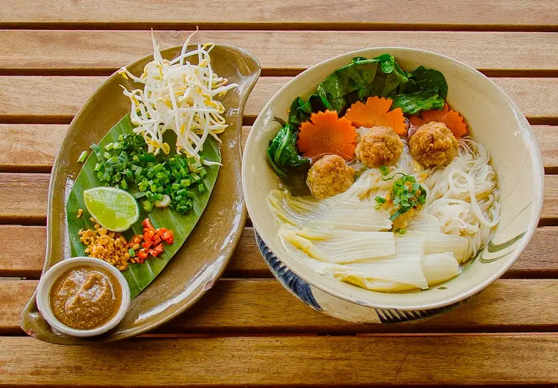 Vegetable Noodle Soup - traditional Cambodian breakfast